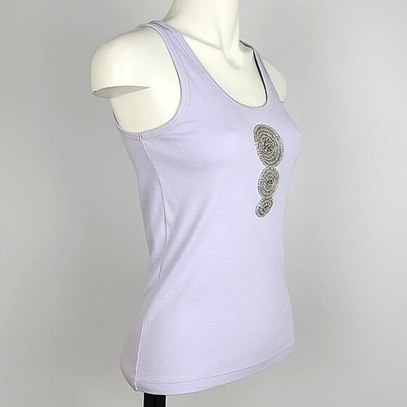 Tory Burch Women's Lavender Tank Top Beaded Circles Front 100% Cotton Size M - Picture 2 of 9